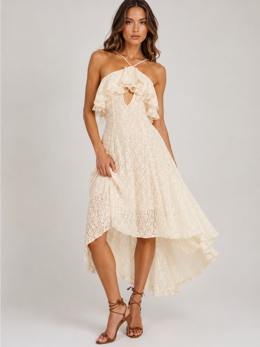 IDRA LACE TRIM SLEEVELESS crochet midi dress
